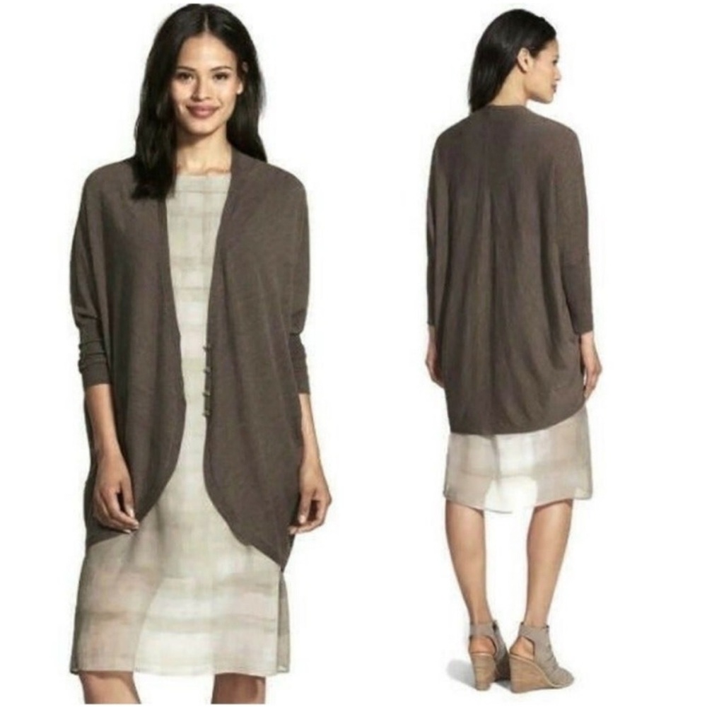Eileen Fisher‎ Long Cacoon Brown Merino Wool Cardigan Women’s Sz Medium NEW